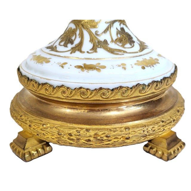 Antique White & Gilt Bronze Sevres Porcelain Urn Vase Lamp Angels For Sale - Image 17 of 18