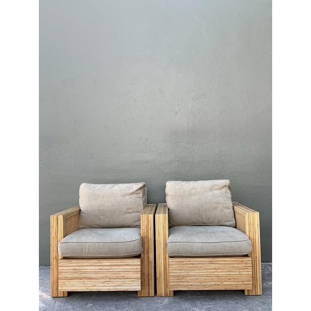 Late 20th Century Vintage Lane Pencil Reed and Cane Lounge Chairs - A Pair For Sale - Image 5 of 12