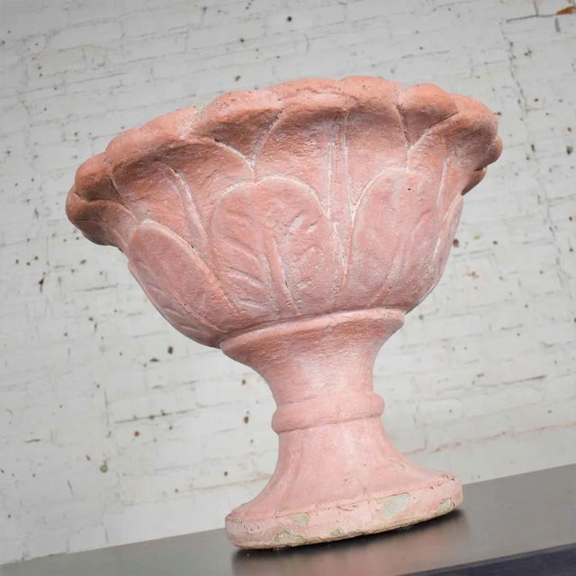 American Antique Salmon Red Concrete Garden Urn Planter For Sale - Image 3 of 13