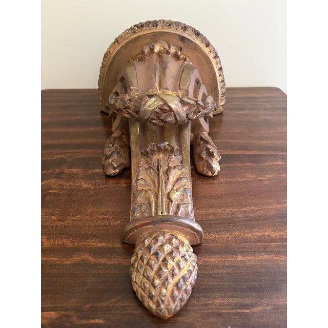 Mid 20th Century Large Italian Neoclassical Gilt Foliate Wall Sconce Shelves by Borghese, Pair For Sale - Image 5 of 13