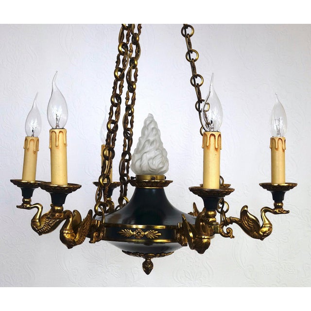 Empire French Bronze and Glass Chandelier from Lucien Gau, 1940s For Sale - Image 12 of 14