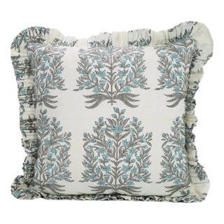 Fabdivine Cotton Frill Cushion Cover With Block Print Blue 12x20 Inch Vrindavan For Sale
