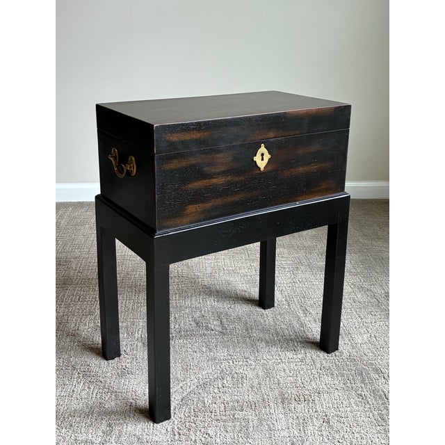 Ebony Late 20th Century Pair of John-Richard Ebonized Storage End Tables With Brass Hardware For Sale - Image 8 of 11