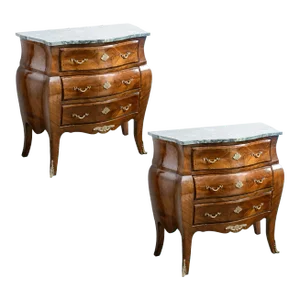 Marble Top Bombe French Nightstands a Pair