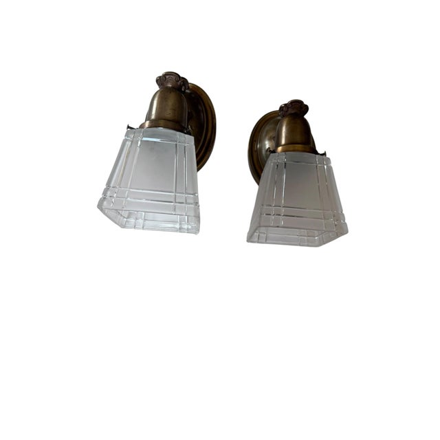 Brass Antique Arts and Crafts Wall Sconces - a Pair For Sale - Image 8 of 9