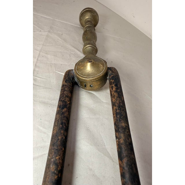 Antique 18th Century Wrought Iron Turned Brass English Fireplace Tongs Tool 4 For Sale In New York - Image 6 of 9