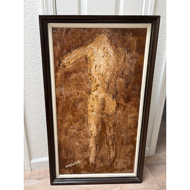 Midcentury Male Nude Torso Large Framed Oil Painting by Richard Caldwell Brewer 1960s For Sale - Image 9 of 12