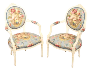 French Louis XVI Style Pair of Painted Fauteuil Armchairs