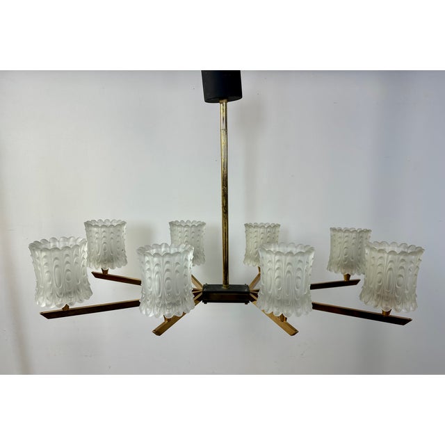 Vintage Glass and Metal Chandelier, 1960s For Sale - Image 11 of 12