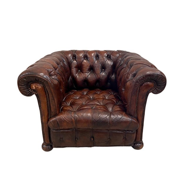 Early 20th Century Leather Chesterfield Tub Chair For Sale - Image 11 of 11