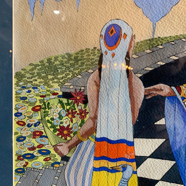 Glass 1960s Vintage Mixed Media Persian Painting For Sale - Image 7 of 8