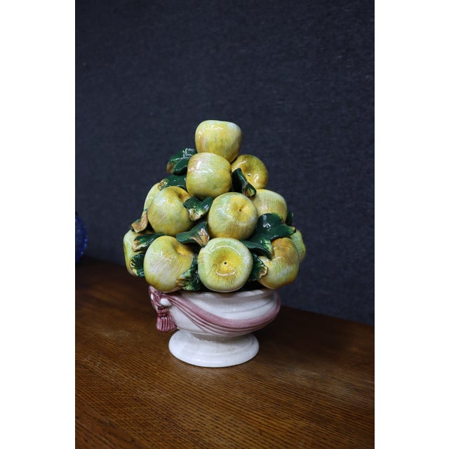 Italian Ceramic Apple Fruit Centerpiece on Pedestal For Sale In Philadelphia - Image 6 of 8