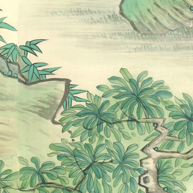 Not Yet Made - Made To Order 36" * H108"/Panel* 9ps, Chinese Traditional Gongbi Blue-Green Landscape Wallpaper, 9 Panels For Sale - Image 5 of 7