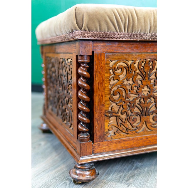 Wood Antique English Victorian Rosewood Upholstered Piano Stool / Ottoman With Storage For Sale - Image 7 of 18