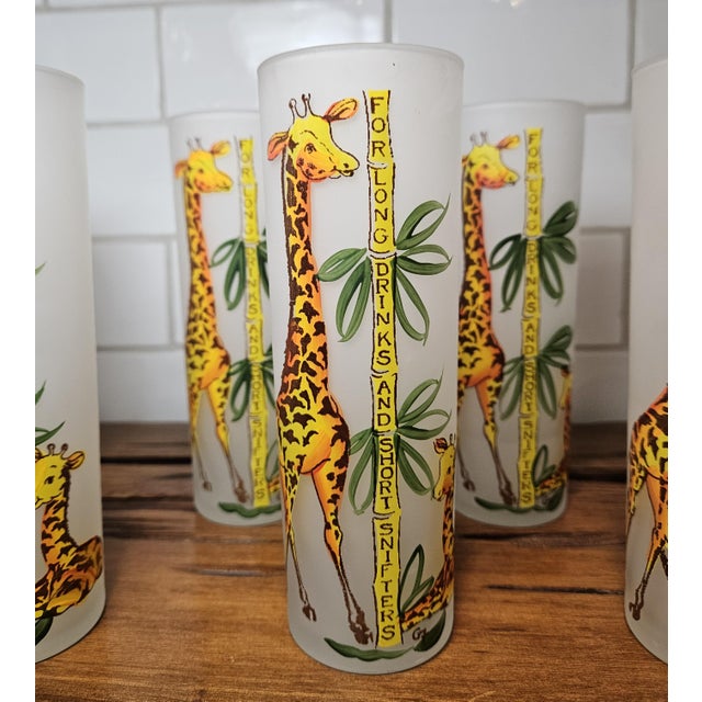 Glass 1950s Mid Century Modern Gay Fad Studios' "Giraffe" Tom Collins Glasses - Set of 8 For Sale - Image 7 of 16