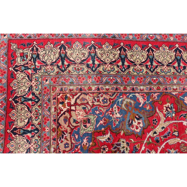 Vintage Persian Isfahan Rug With Red Field and Ivory Medallion Design For Sale - Image 9 of 13