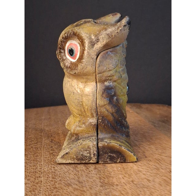 Vintage Cast Iron Owl on Stump Still Bank Gold Finish 3.7" Moore Pg 90 #599 For Sale In Boston - Image 6 of 18