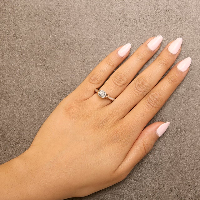 Early 21st Century 14K Rose Gold Plated Sterling Silver 1/6 Cttw Diamond Knot Cluster Ring - Size 7 For Sale - Image 5 of 6