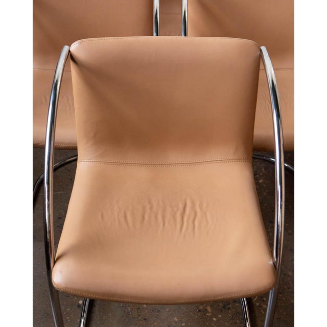 Metal 1970s Mid-Century Modern Saporiti Tubular Steel Chrome and Leather Italian Armchairs - Set of 6 For Sale - Image 7 of 17