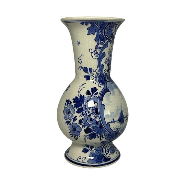 Antique Royal Delft Hand-Painted Windmill Vase by J. Van Lijnschooten, 1916 For Sale - Image 4 of 9