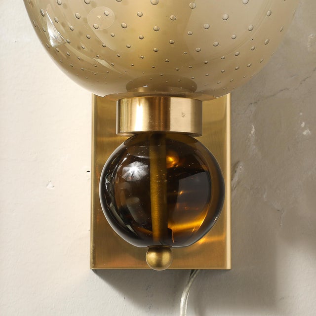 Pair of Hand-Blown Murano Frosted Glass Sconces W/ Murine & Orbital Drop Details For Sale - Image 10 of 18