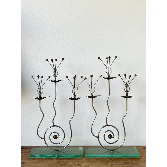Vintage Postmodern Three Candle Candelabra After Tony Evans - A Pair For Sale - Image 9 of 12