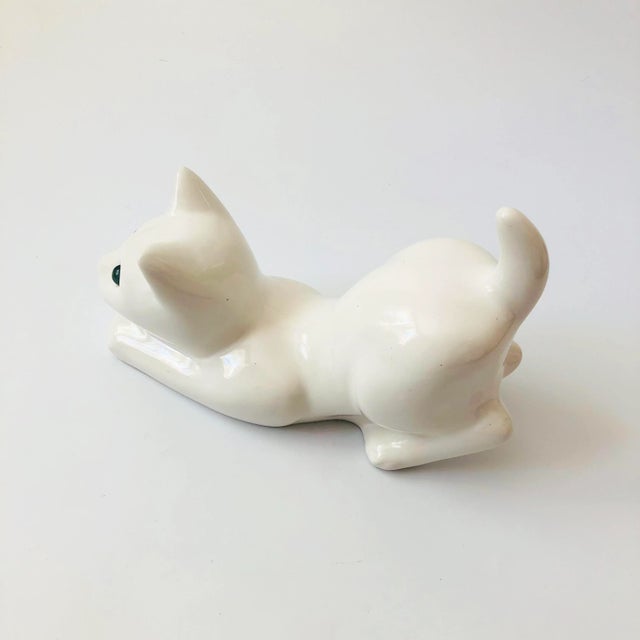 Mid-Century Modern Large Vintage White Ceramic Cat by Elpa Alcobaca Portugal For Sale - Image 3 of 10