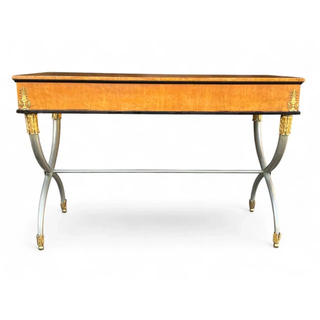 Antique English Neoclassical Writing Desk Gilt Bronze Mounts & Leather Top For Sale - Image 17 of 18