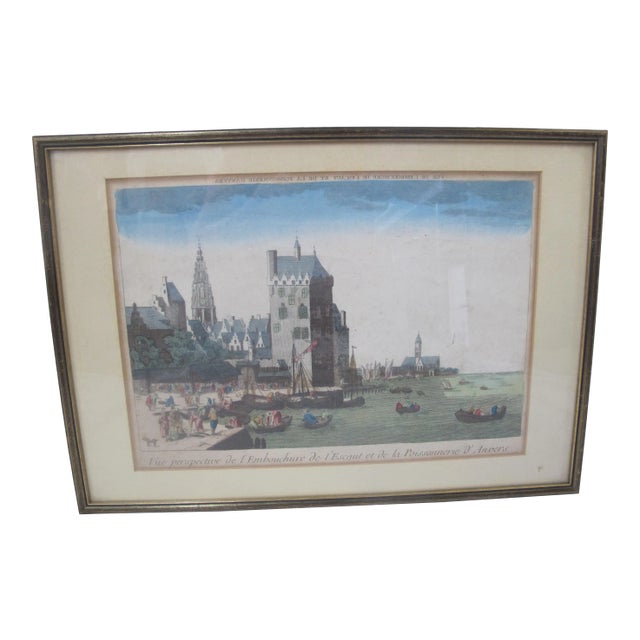 Antique Mondo Nuovo Perspective View of Mouth of Scheldt Antwerp Fish Print For Sale