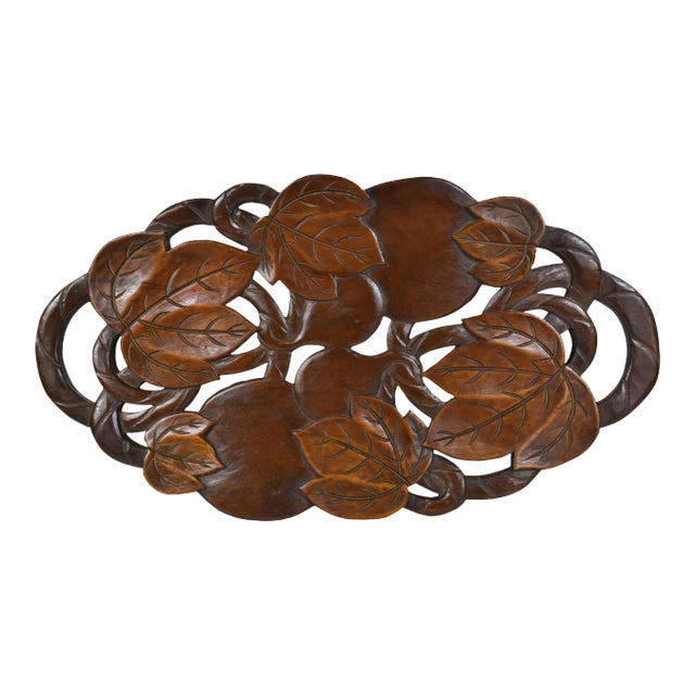 Hand Carved Solid Wood Leaves Fruit Design Tray Centerpiece For Sale