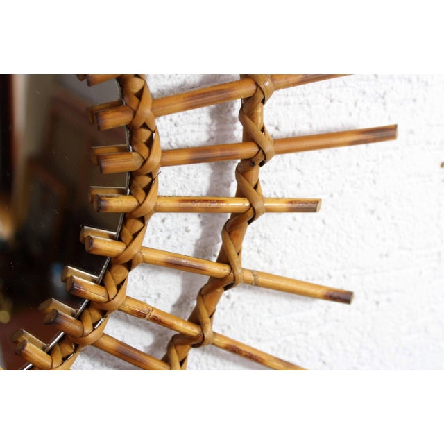 Wood Rattan Framed Sunburst Mirror, 1970s For Sale - Image 7 of 10