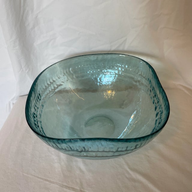 Hollywood Regency 1960s Yalos Casa Murano Blue Sky Iridescent Glass Bowl For Sale - Image 3 of 11