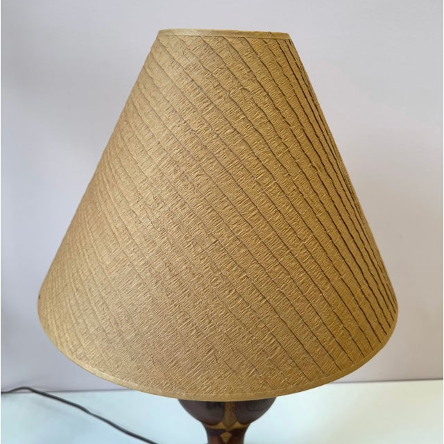 Mid-Century Turned Mixed Wood Lamp With Shade For Sale - Image 10 of 12