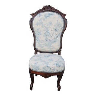 Early 19th Century Lovely American Victorian Rococo Solid Rosewood Bedroom Chair, New Upholstery For Sale