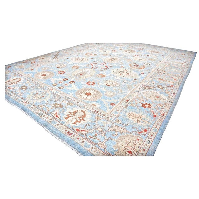 Persian Persian Sultanabad Wool 9x12 Blue, Ivory & Tan Handmade Area Rug #1142964 For Sale - Image 3 of 7