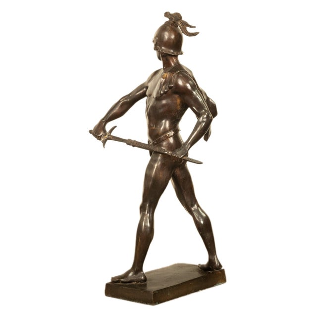 Brown Tall Antique French Academic Realism 19th Century Bronze Roman Warrior Statue Sculpture For Sale - Image 8 of 16