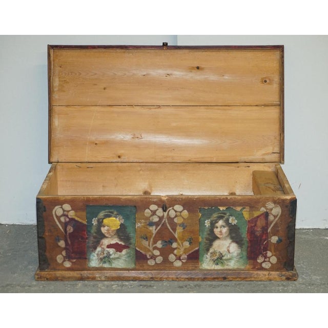 Romanian Blanket Trunk with Painted Children Portraits, 1900s For Sale - Image 12 of 17