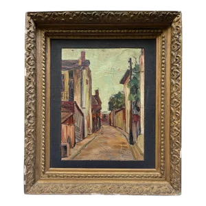 Antique Original European Street Scene Painting