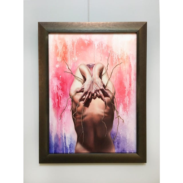 Symbiosis presents a striking exploration of human connection and the intertwining of forms. The central figure, depicted...