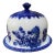 Antique Staffordshire English Blue and White Ironstone Lidded Cheese Dome For Sale