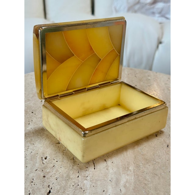Brass Vintage Italian Honey Marble and Brass Decorative Box For Sale - Image 8 of 10