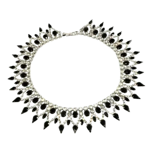 Vintage Dominique Collar Necklace Black Clear Rhinestones