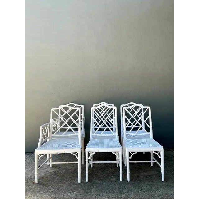 White Vintage Chinese Chippendale Cane Dining Chairs - Set of 6 For Sale - Image 8 of 12