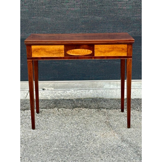 Hepplewhite Federal Flip Top Mahogany and Satinwood Game Table , Circa 1820 For Sale - Image 3 of 13