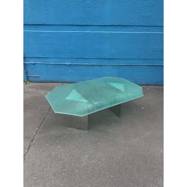Postmodern Coffee Table with Textured Glass Top, 1980s For Sale - Image 4 of 18