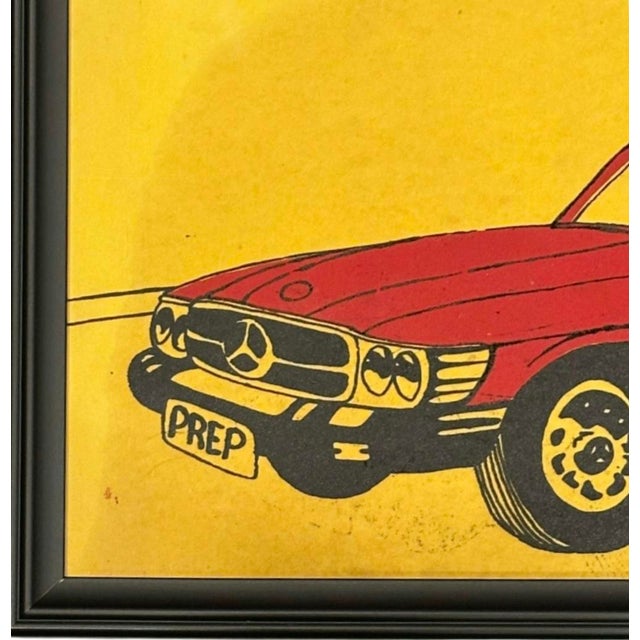 1980s Vintage 80s Preppy Alligator Driving Mercedes Sports Car Print For Sale - Image 5 of 9