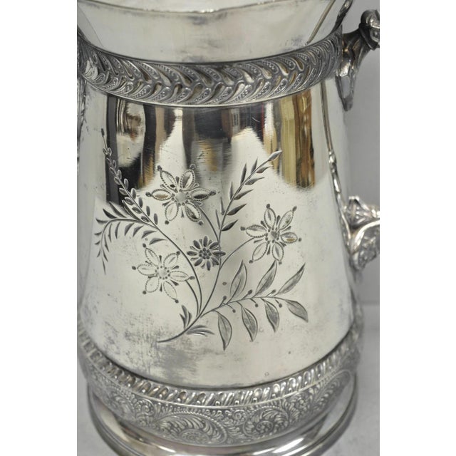Antique Meriden Victorian LRG Silver Plated Floral Etched Pitcher, Engraved 1892 For Sale - Image 16 of 18