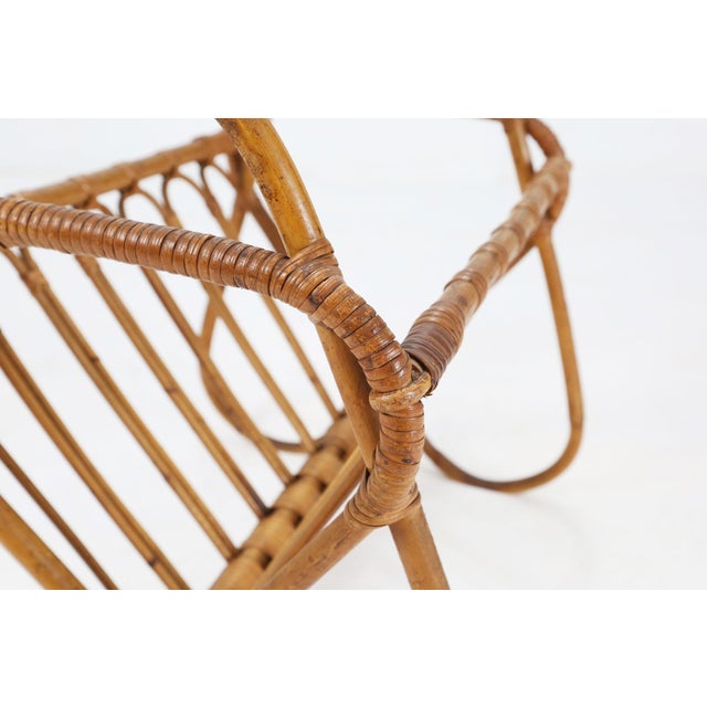 Mid-Century Modern Vintage French Rattan Magazine Rack, 1950s For Sale - Image 3 of 12