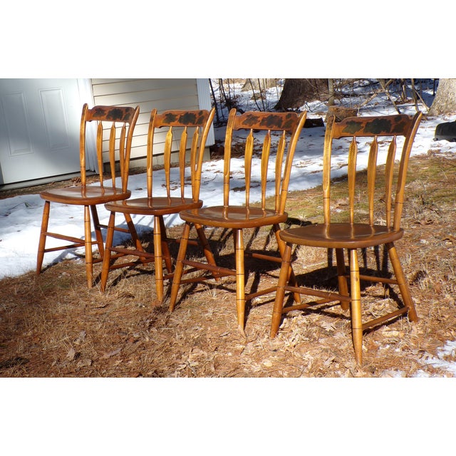 Vintage Set of 4 L. Hitchcock Arrow Back Solid Maple Dining Chairs. Farmhouse Stenciled Chairs have a great design with...