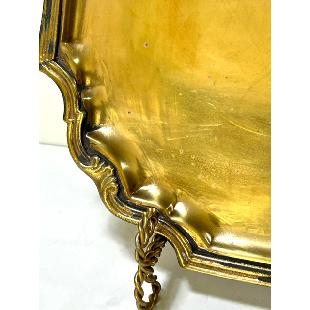 Metal Vintage Square Brass Tray With Scalloped Corners – Hollywood Regency Brass Tray For Sale - Image 7 of 12